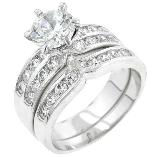 WEDDING RING SET Formal Silvertone Engagement Set #8  *USA IMPORT* Local stock